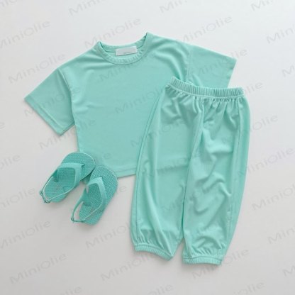Toddler Baby Solid Color Tee and Pants 2-piece Pyjama Set - Green - 6-7T - image 4