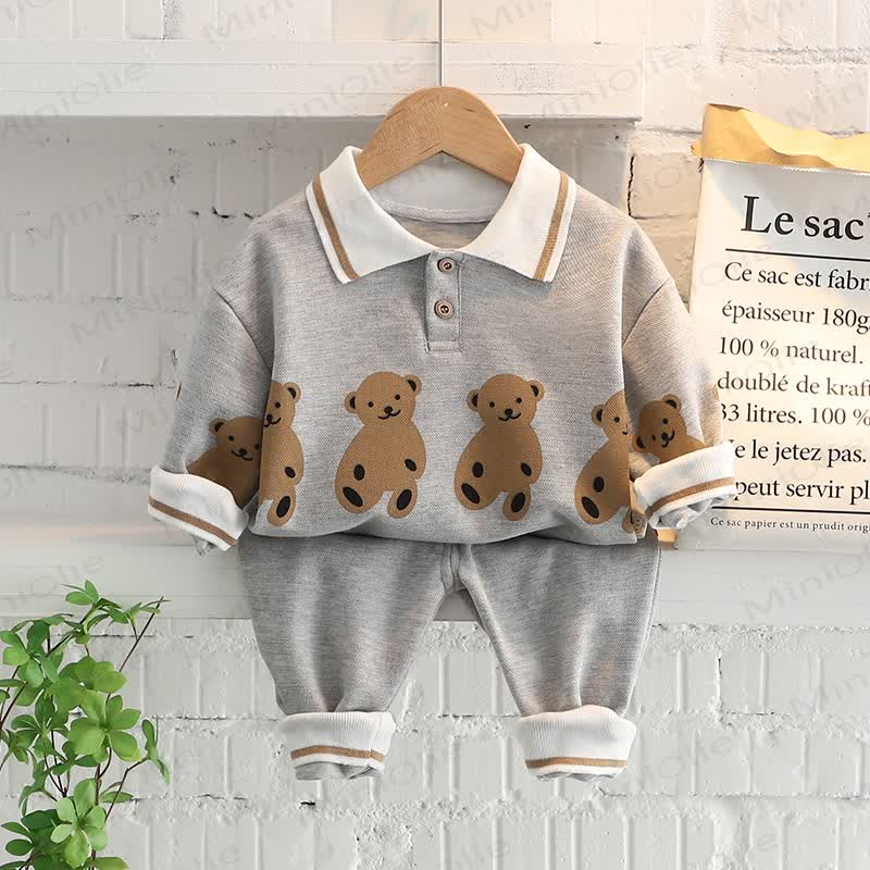 Toddler Baby Animal Print Sweatshirt and Pants 2-piece Set - Gray Four Bears - 4-5T - image 3