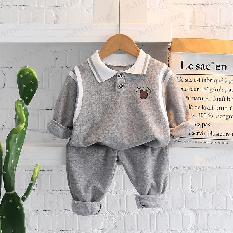 Toddler Baby Animal Print Sweatshirt and Pants 2-piece Set - Gray Bear - 4-5T - image 5