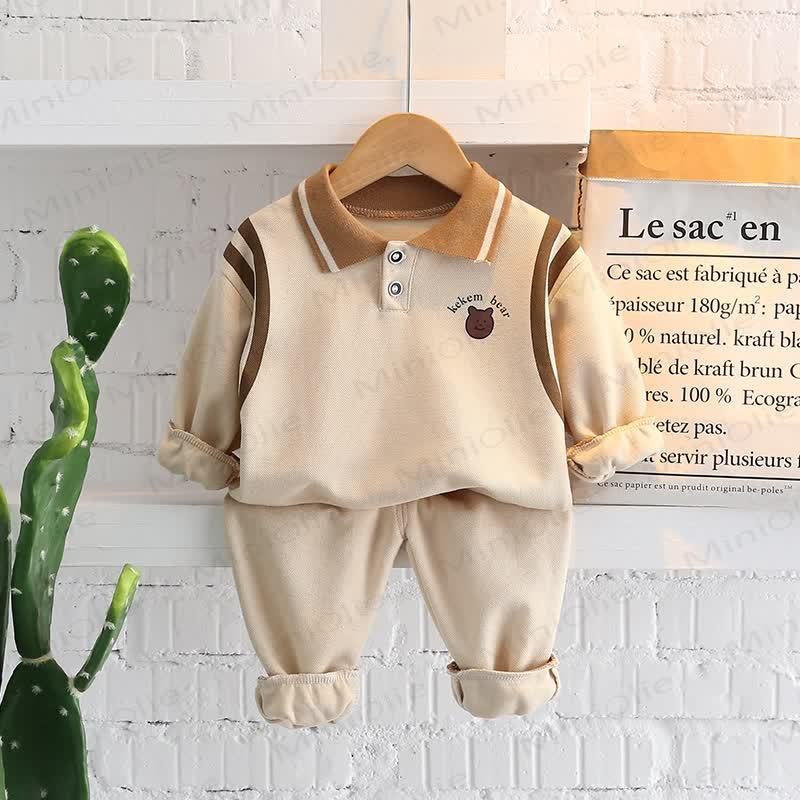 Toddler Baby Animal Print Sweatshirt and Pants 2-piece Set - Beige Bear - 4-5T - image 7