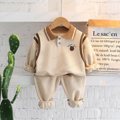 Toddler Baby Animal Print Sweatshirt and Pants 2-piece Set - Beige Bear - 4-5T - image 7