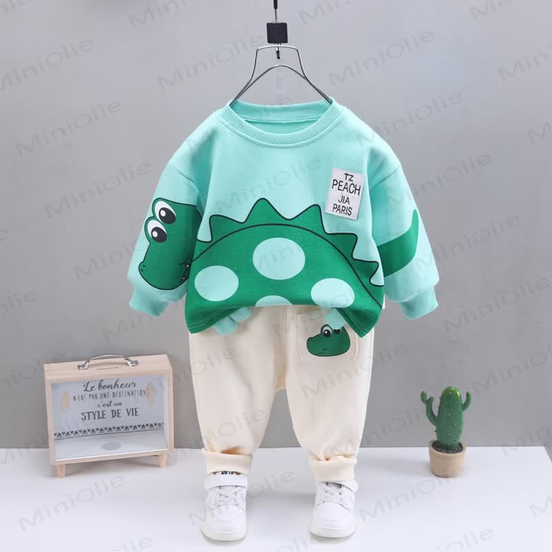 Toddler Baby Animal Print Sweatshirt and Pants 2-piece Set - Green Dino - 4-5T - image 8