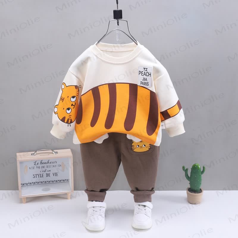 Toddler Baby Animal Print Sweatshirt and Pants 2-piece Set - Beige Tiger - 4-5T - image 9