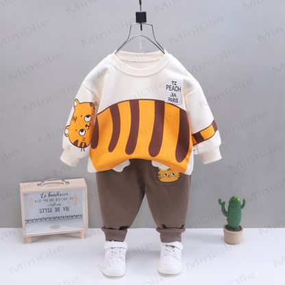 Toddler Baby Animal Print Sweatshirt and Pants 2-piece Set - Beige Tiger - 4-5T - image 9