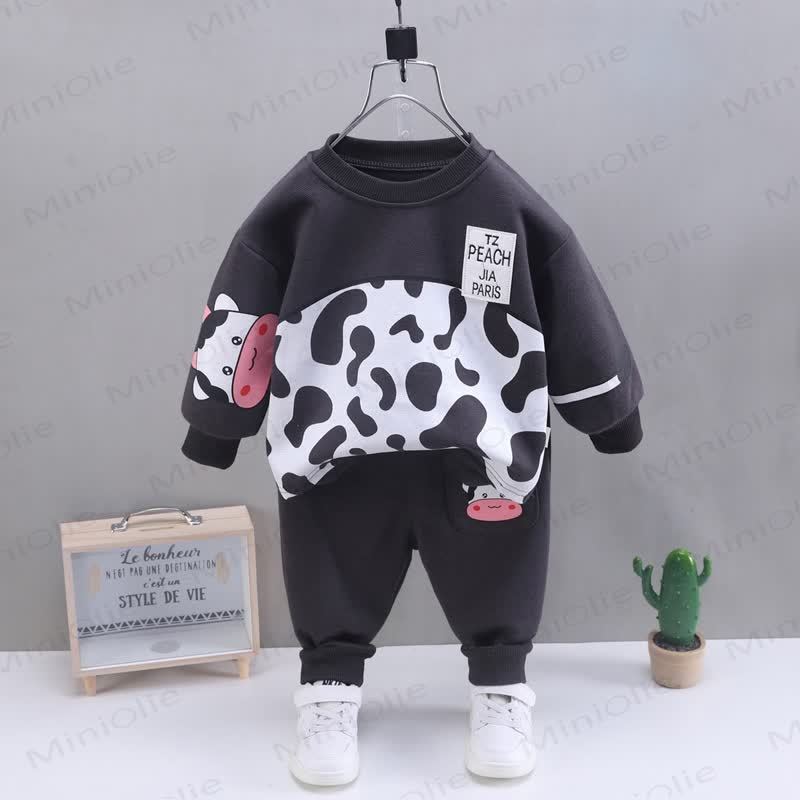 Toddler Baby Animal Print Sweatshirt and Pants 2-piece Set - Gray Cow - 4-5T - image 10