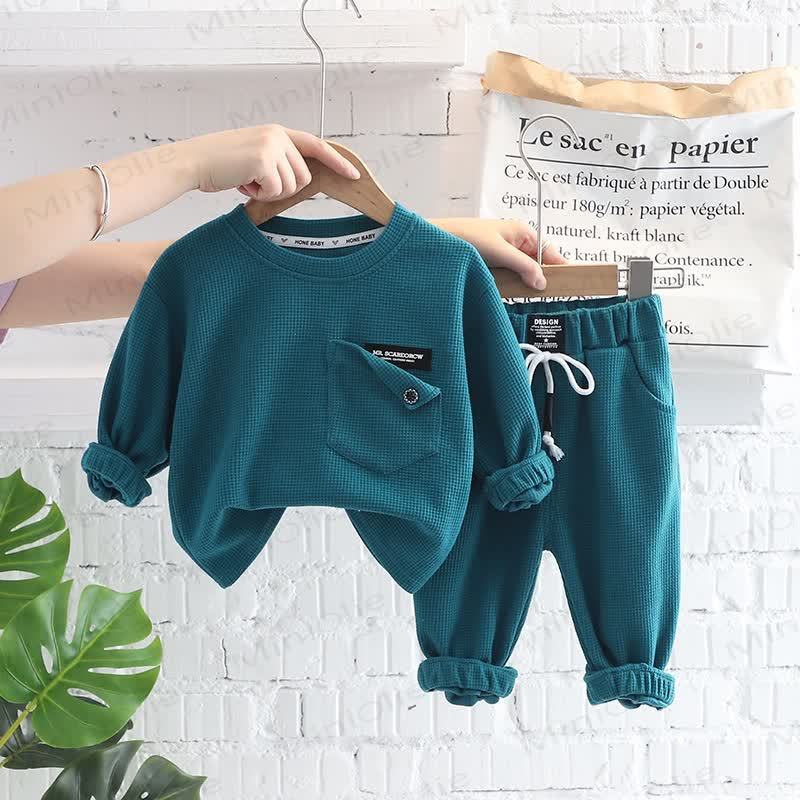 Toddler Baby Animal Print Sweatshirt and Pants 2-piece Set - Green Waffle - 4-5T - image 11