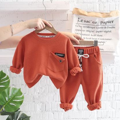 Toddler Baby Animal Print Sweatshirt and Pants 2-piece Set - Orange Waffle - 4-5T - image 13