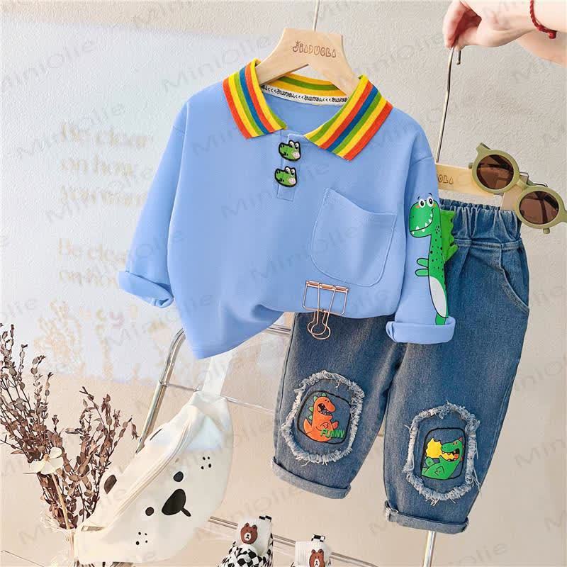 Toddler Baby Animal Print Sweatshirt and Pants 2-piece Set - Blue Dino - 2-3T - image 14