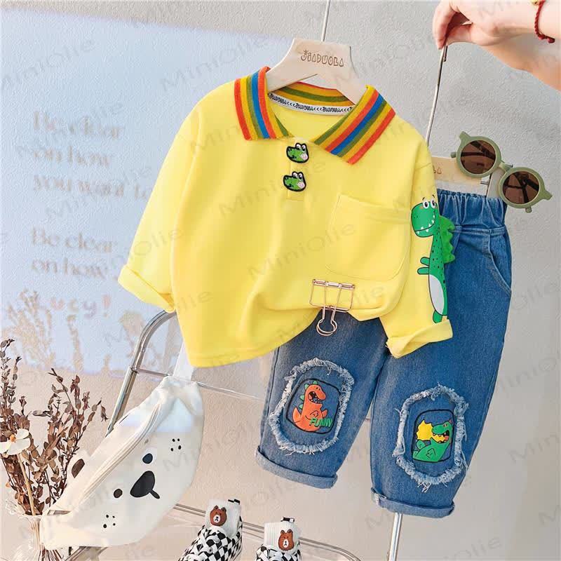 Toddler Baby Animal Print Sweatshirt and Pants 2-piece Set - Yellow Dino - 4-5T - image 16