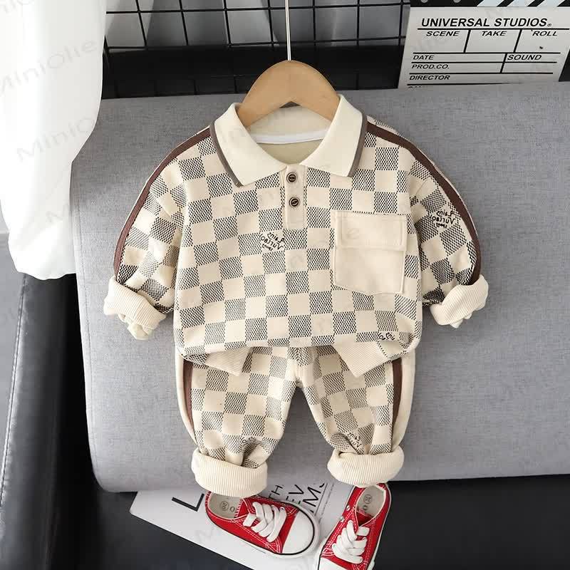 Toddler Baby Animal Print Sweatshirt and Pants 2-piece Set - Beige Plaid - 4-5T - image 19