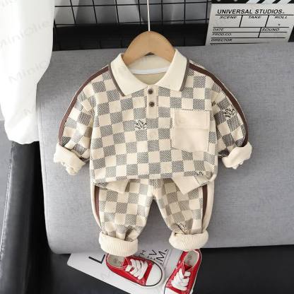 Toddler Baby Animal Print Sweatshirt and Pants 2-piece Set - Beige Plaid - 4-5T - image 19