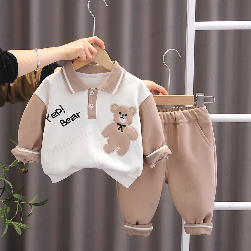 Toddler Baby Animal Print Sweatshirt and Pants 2-piece Set - Khaki Bear - 4-5T - image 20