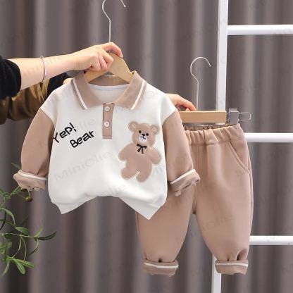 Toddler Baby Animal Print Sweatshirt and Pants 2-piece Set - Khaki Bear - 4-5T - image 20
