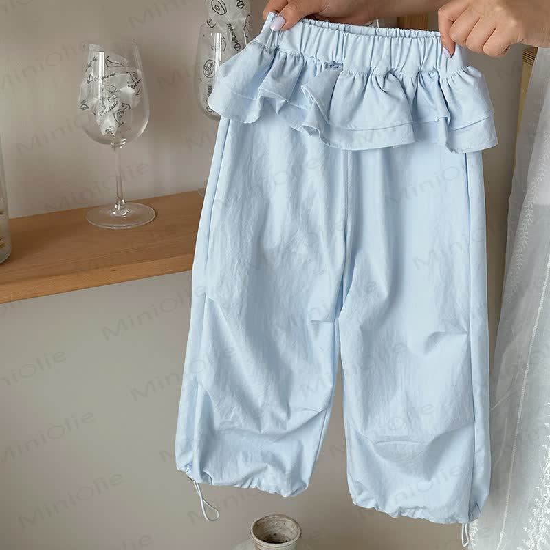 Toddler Girl Solid Color Ruffle Waist Drawstring Cuff Pants - Blue - 10-11T - image 3