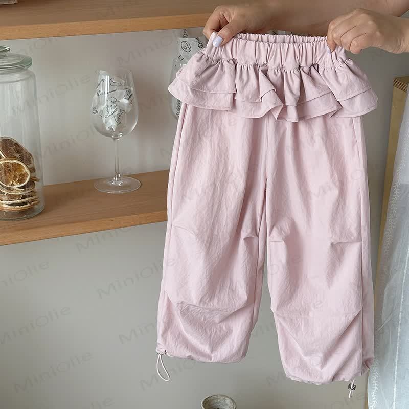 Toddler Girl Solid Color Ruffle Waist Drawstring Cuff Pants - Pink - 10-11T - image 4