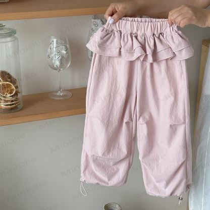Toddler Girl Solid Color Ruffle Waist Drawstring Cuff Pants - Pink - 10-11T - image 4