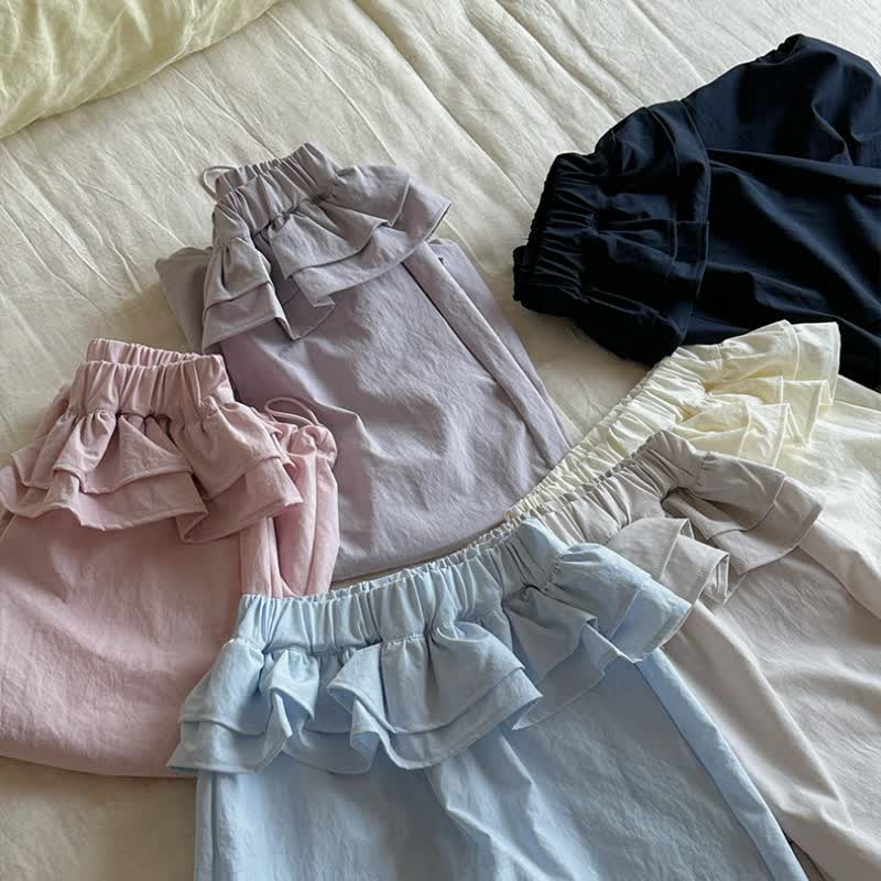 Toddler Girl Solid Color Ruffle Waist Drawstring Cuff Pants - image 6