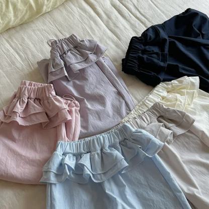 Toddler Girl Solid Color Ruffle Waist Drawstring Cuff Pants - image 6