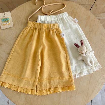 Toddler Girl Solid Color Lace Trim Summer Pants - image 1