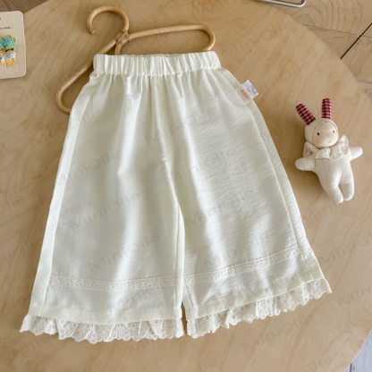 Toddler Girl Solid Color Lace Trim Summer Pants - Beige - 6.5-8T - image 3