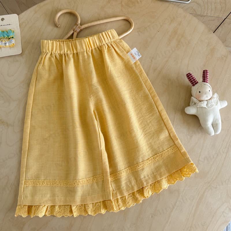 Toddler Girl Solid Color Lace Trim Summer Pants - Yellow - 6.5-8T - image 2