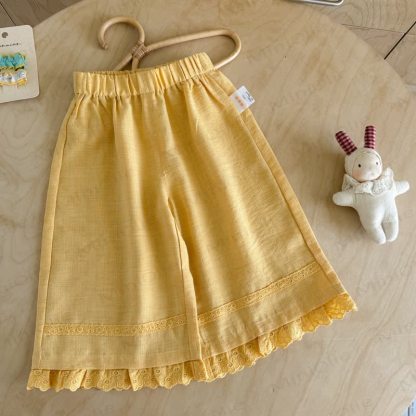Toddler Girl Solid Color Lace Trim Summer Pants - Yellow - 6.5-8T - image 2