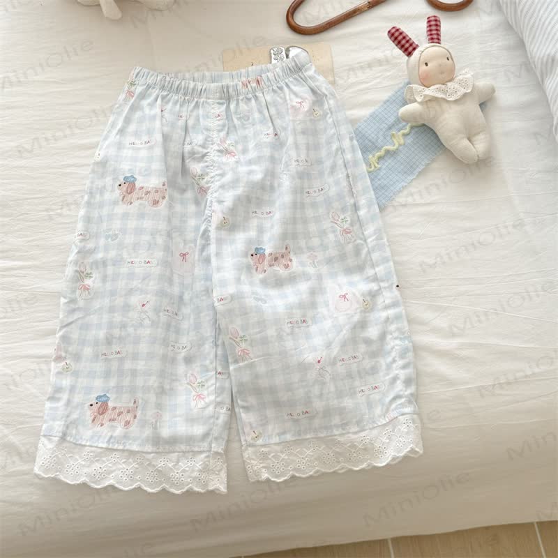 Toddler Girls Gingham/Solid Color Lace Trim Pants - image 3
