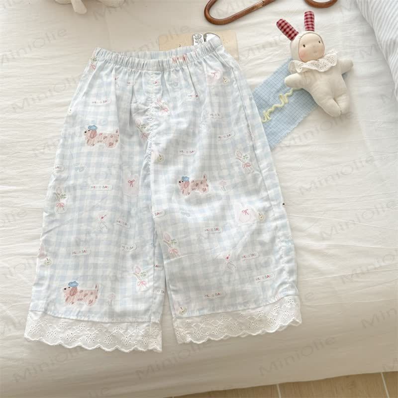 Toddler Girls Gingham/Solid Color Lace Trim Pants - image 3