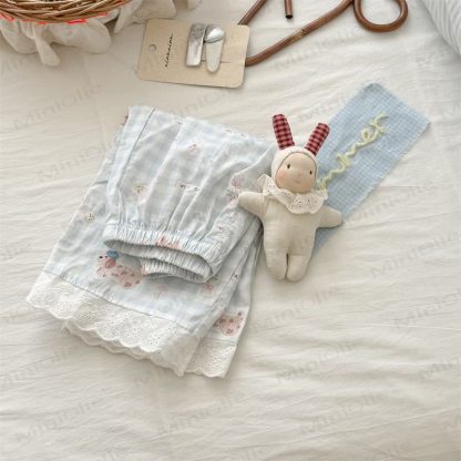 Toddler Girls Gingham/Solid Color Lace Trim Pants - image 4