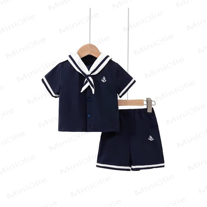 Toddler Baby Classic Nautical Sailor Collar Top and Shorts 2-piece Set - Navy - 5T - image 1