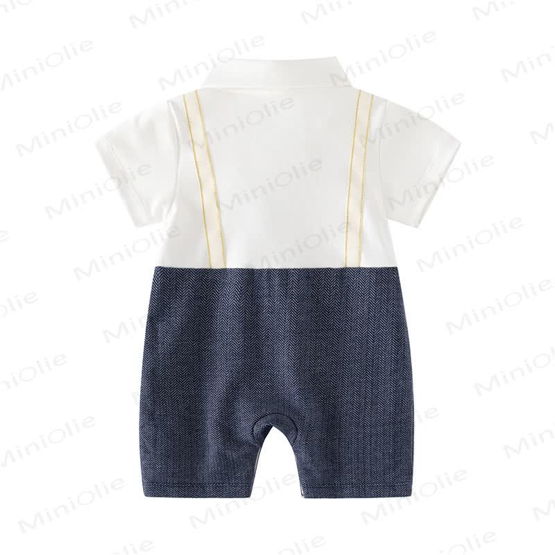 Baby Boy Bow Tie Animal Mock Suspender Summer Romper - image 4