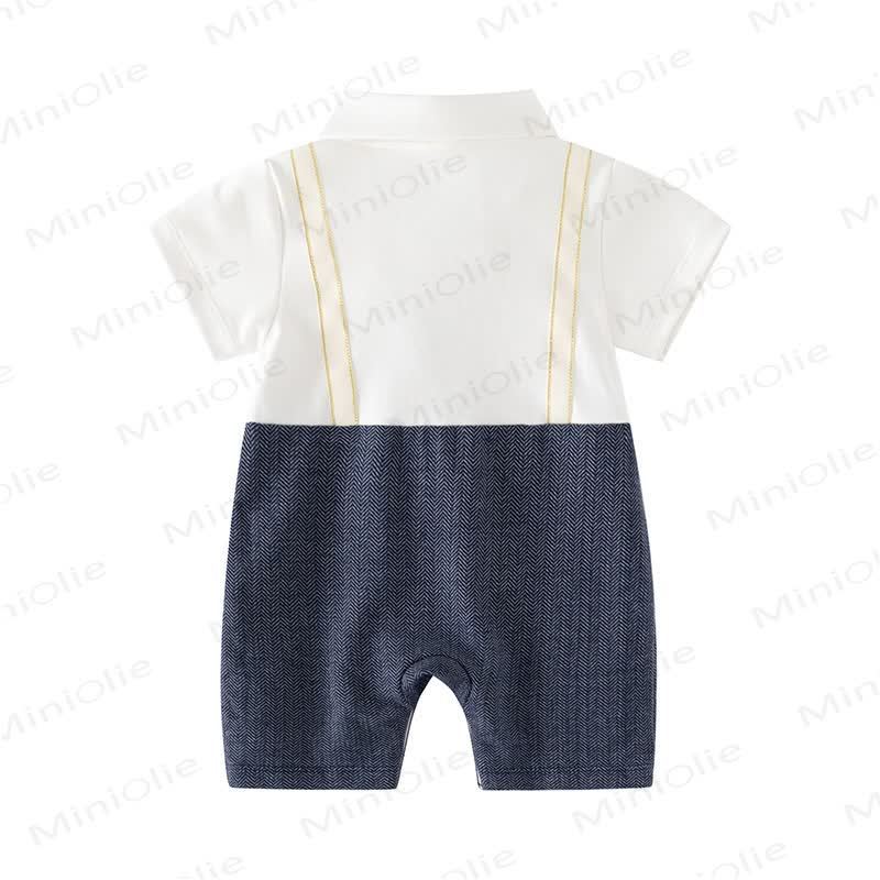 Baby Boy Bow Tie Animal Mock Suspender Summer Romper - image 4