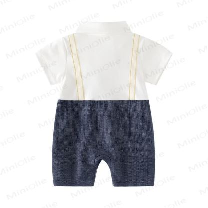 Baby Boy Bow Tie Animal Mock Suspender Summer Romper - image 4