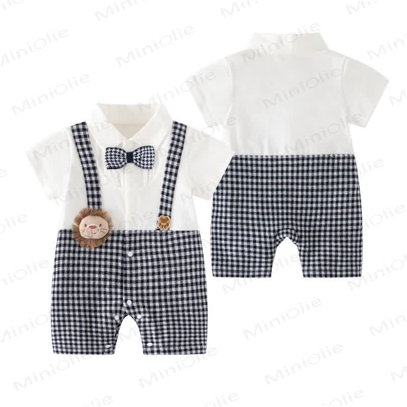 Baby Boy Bow Tie Animal Mock Suspender Summer Romper - Black - 18-24M - image 3