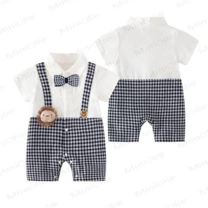 Baby Boy Bow Tie Animal Mock Suspender Summer Romper - Black - 18-24M - image 3