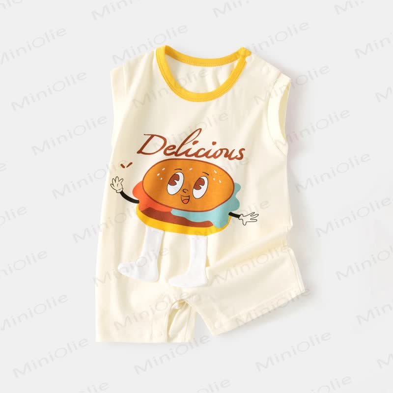 Baby Cartoon Patch Colorblock Sleeveless Onesie - Ivory Hamburger - 18-24M - image 5