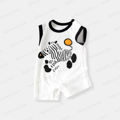 Baby Cartoon Patch Colorblock Sleeveless Onesie - White Zebra - 18-24M - image 10