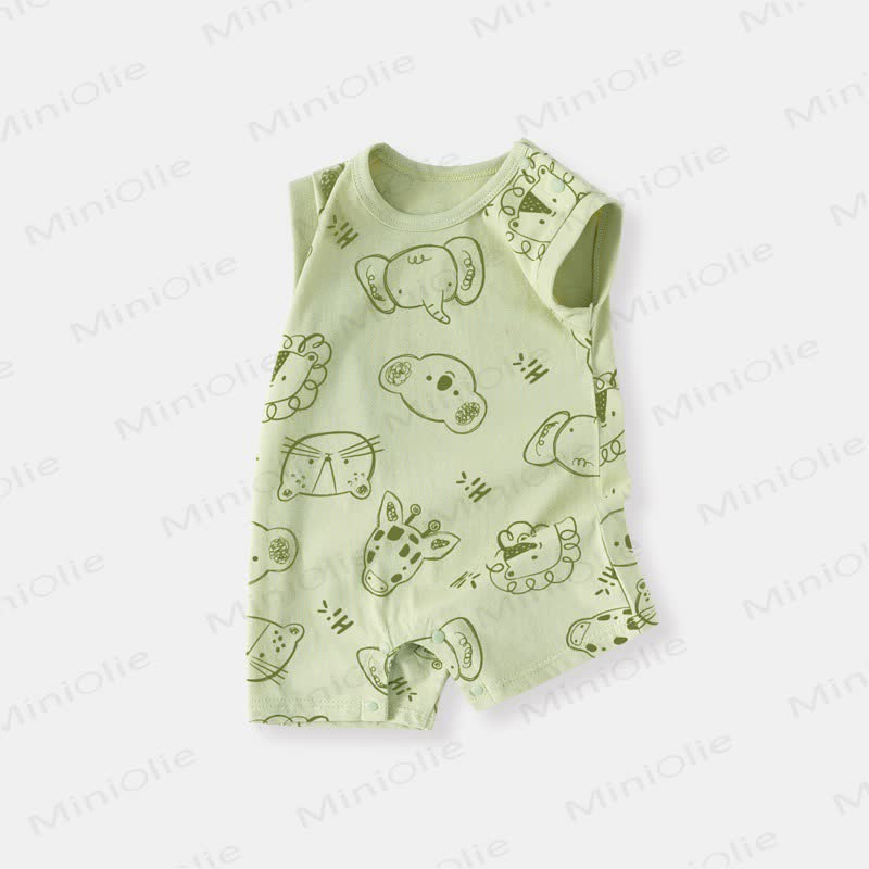 Baby Cartoon Patch Colorblock Sleeveless Onesie - Green Animal - 18-24M - image 11