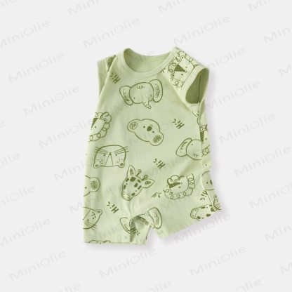Baby Cartoon Patch Colorblock Sleeveless Onesie - Green Animal - 18-24M - image 11