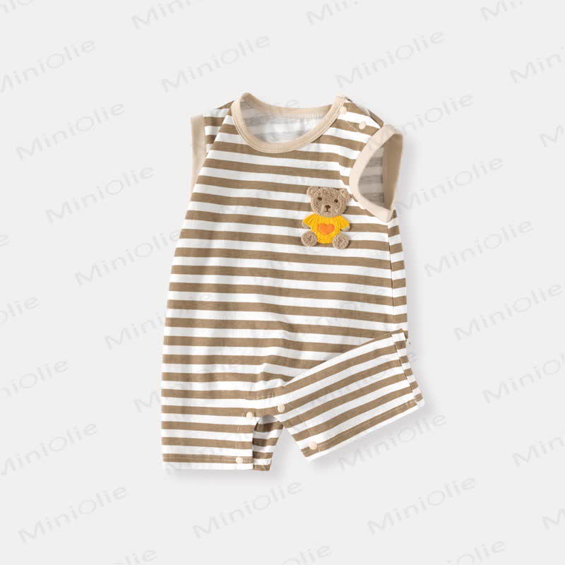 Baby Cartoon Patch Colorblock Sleeveless Onesie - Brown Bear - 18-24M - image 12