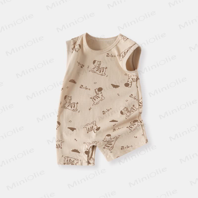 Baby Cartoon Patch Colorblock Sleeveless Onesie - Brown Zebra - 18-24M - image 13