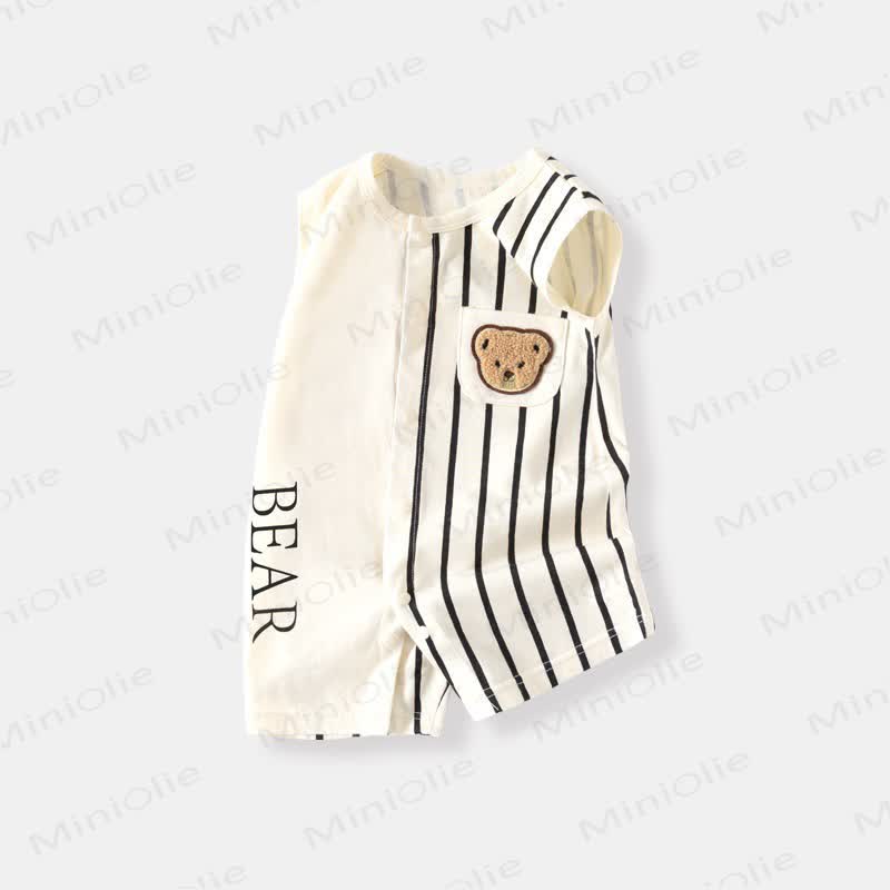Baby Cartoon Patch Colorblock Sleeveless Onesie - White Bear - 18-24M - image 2