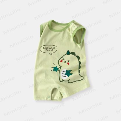 Baby Cartoon Patch Colorblock Sleeveless Onesie - Green Dinosaur - 18-24M - image 3