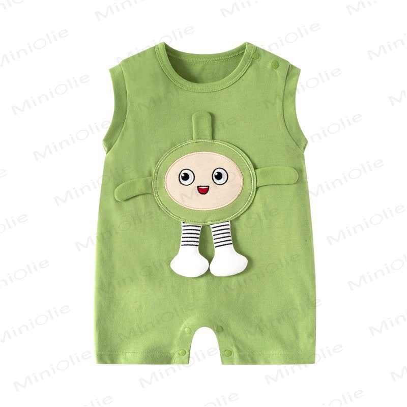 Baby Cartoon Patch Colorblock Sleeveless Onesie - Green Character - 18-24M - image 4
