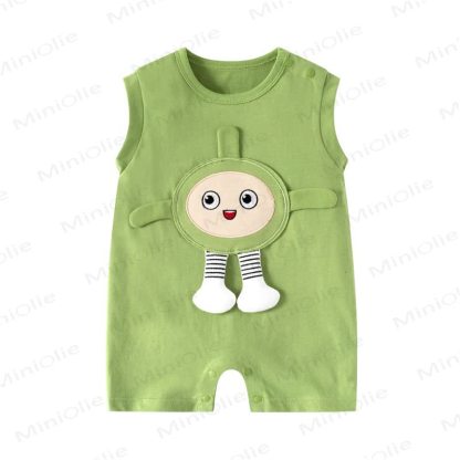 Baby Cartoon Patch Colorblock Sleeveless Onesie - Green Character - 18-24M - image 4