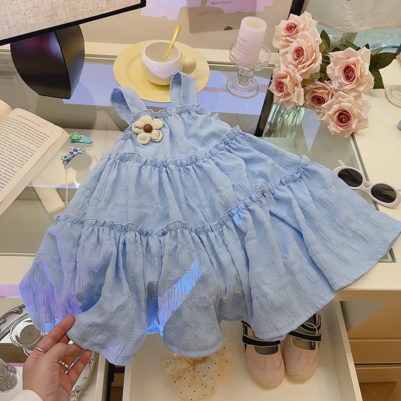 Toddler Girl Flower Applique Tiered Sleeveless Dress - Blue - 10-11T - image 3