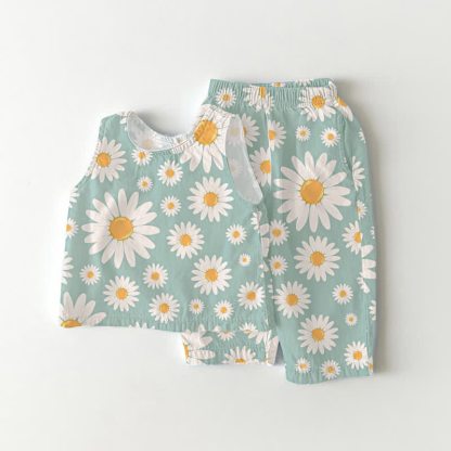 Baby Toddler Daisy Green Top and Pants 2-piece Set - Green - 3-4T - image 1