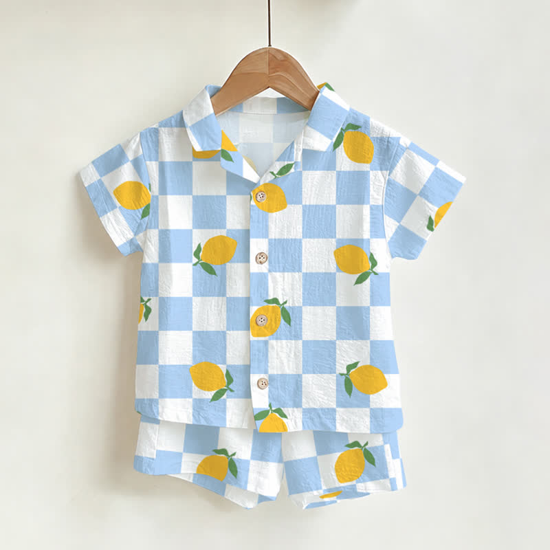 Baby Toddler Lemon Check Shirt and Shorts 2-piece Set - White - 4-5T - image 1