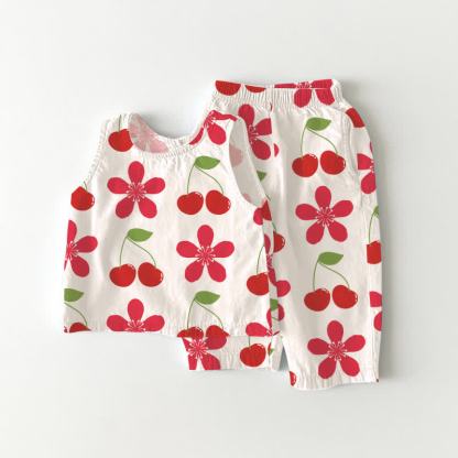 Baby Toddler Floral Cherry Top and Shorts 2-piece Set - White - 3-4T - image 1