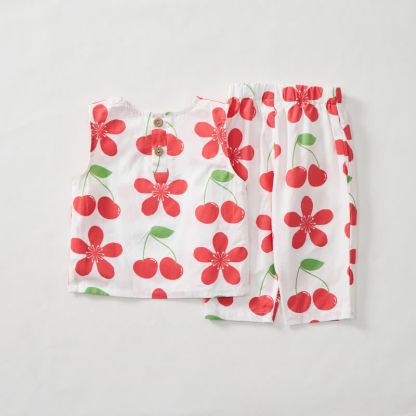 Baby Toddler Floral Cherry Top and Shorts 2-piece Set - image 3